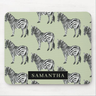 Jungle Zebra Wild Pattern & Personalized Name Mousepad