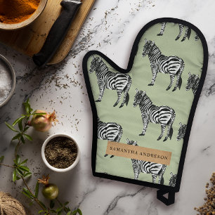 Jungle Zebra Wild Pattern & Personalized Name Ofenhandschuh & Topflappen-Set