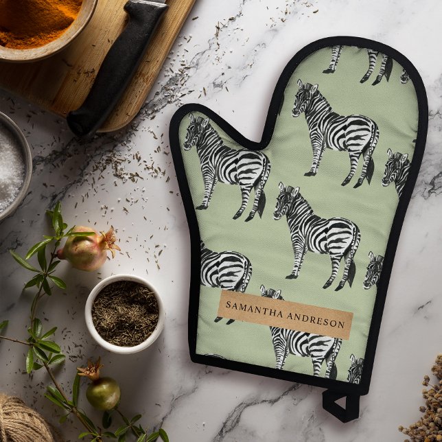 Jungle Zebra Wild Pattern & Personalized Name Ofenhandschuh & Topflappen-Set (Von Creator hochgeladen)