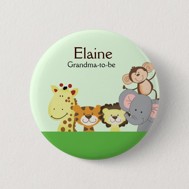 JUNGLE ZOO PARTY NAME TAG Personalisiert Schaltflä Button (Vorderseite)