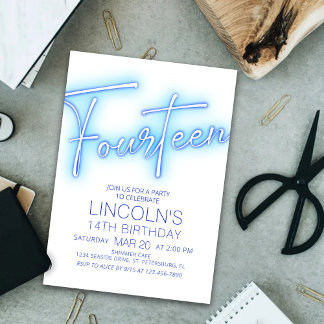 Jungs 14. Neon Pool Geburtstag Einladung