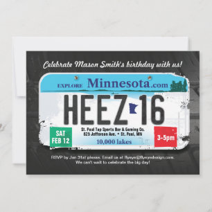 Jungs 16. Geburtstag Minnesota Lizenz Einladung