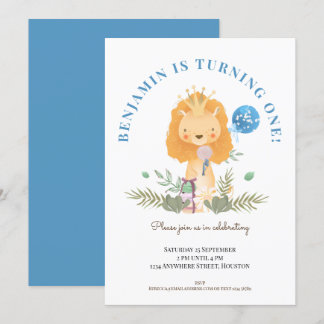 Jungs 1. Geburtstag Party Niedlich Lion Safari Einladung