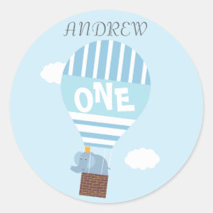 Jungs 1st Birthday Hot Air Ballon Elephant Sticker