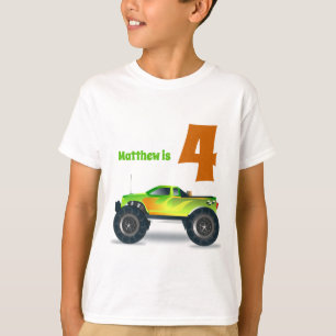 Jungs 4. Geburtstag MONSTER TRUCK Name T-Shirt