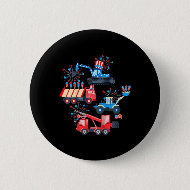 Jungs 4. Juli Kranwagen Baufahrzeug Button (Vorderseite)