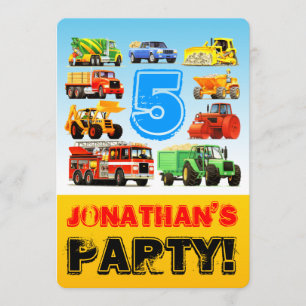 Jungs 5. Geburtstag Bauwagen Party Einladung