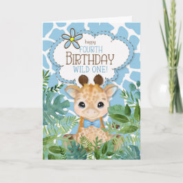 Jungs Blauer Jungle Giraffe Thema 4. Geburtstag Karte