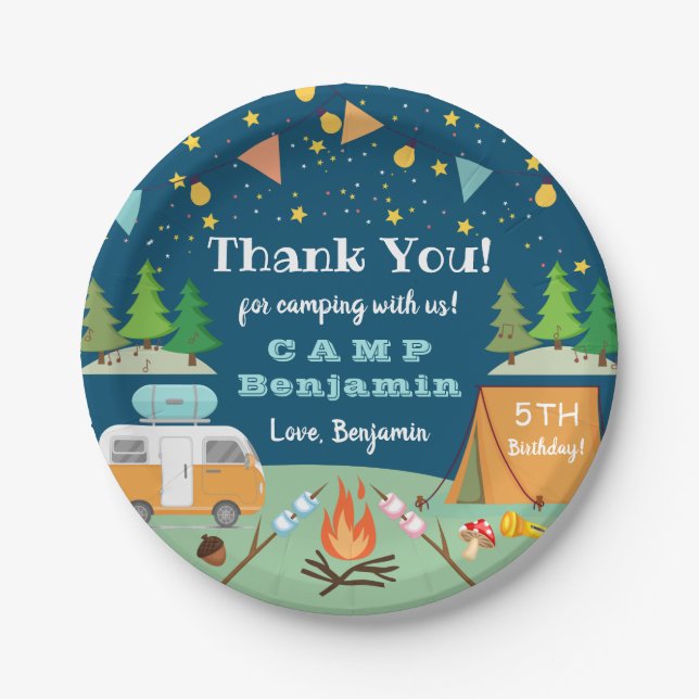 Jungs Camping Geburtstag Camp Out Party Pappteller (Vorderseite)