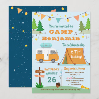 Jungs Camping Geburtstag draußen Camp Out Party Einladung