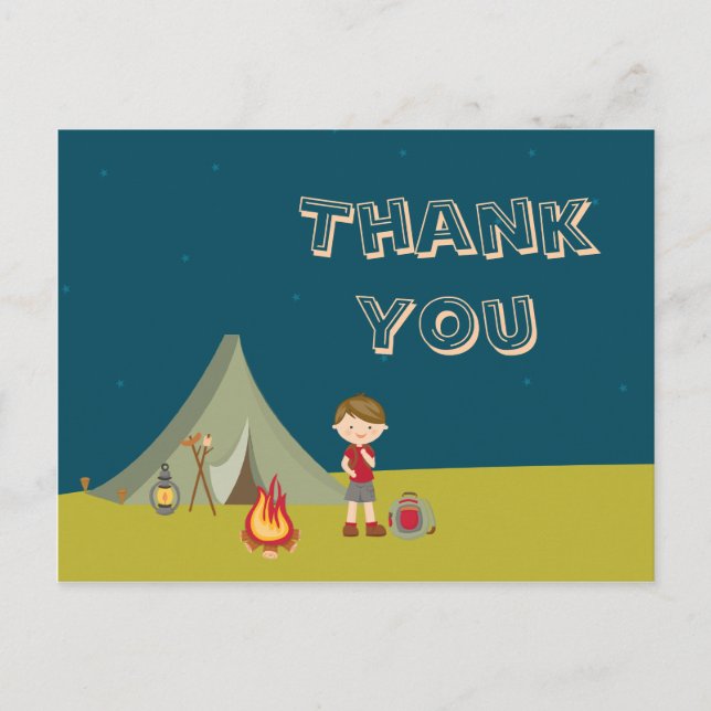 Jungs Camping Geburtstagsparty Dankeskarten Postkarte (Vorderseite)