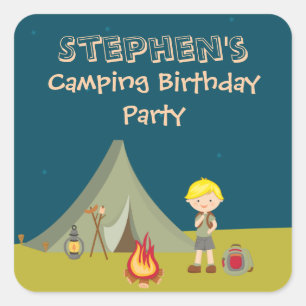 Jungs Camping Geburtstagsparty personalisierte Auf Quadratischer Aufkleber