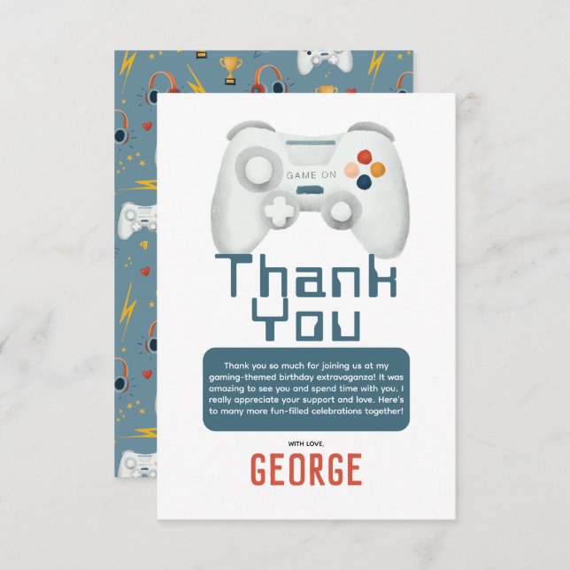 Jungs Cool Gaming Kindergeburtstag Dankeskarte (Vorne/Hinten)