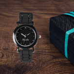 Jungs Cool Modernes Schwarzes Stilvolles Individue Armbanduhr<br><div class="desc">Machen Sie mit unserer Custom Kids Name Watch jeden Moment etwas ganz Besonderes! Dieses personalisierte Uhrwerk ist perfekt für Kinder jeden Alters geeignet, da der Name kühn auf dem Gesicht der Uhr gedruckt wird. Diese Uhr ist in lebhaften Farben und lustigen Designs erhältlich und macht das Erzählen von Zeit sowohl...</div>
