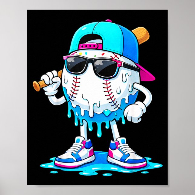Jungs Coole Baseball Eis Drip Lustig Kinder Jugend Poster (Vorne)