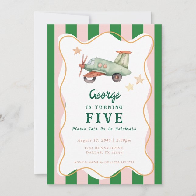 Jungs Coole moderne farbenfrohe Flugzeuge Geburtst Einladung (Vorderseite)