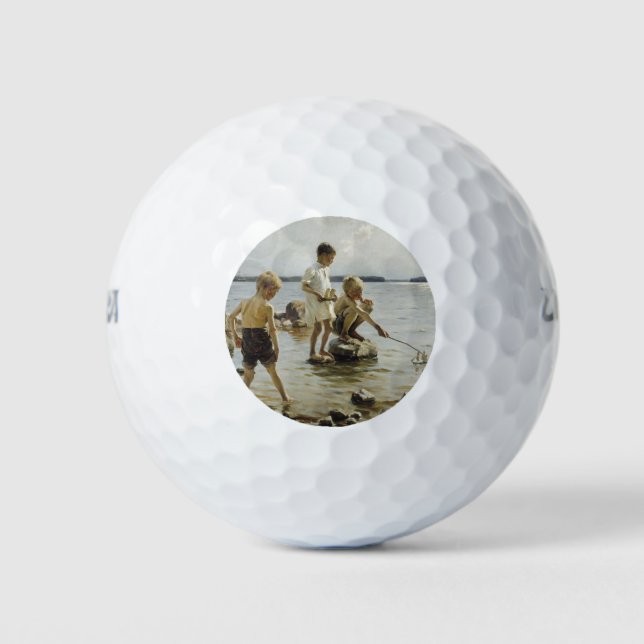 Jungs, die an der Küste spielen (von Albert Edelfe Golfball (Vorderseite)