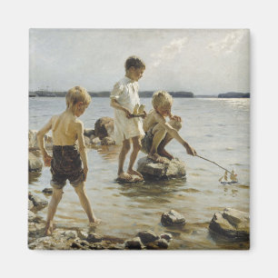 Jungs, die an der Küste spielen (von Albert Edelfe Magnet