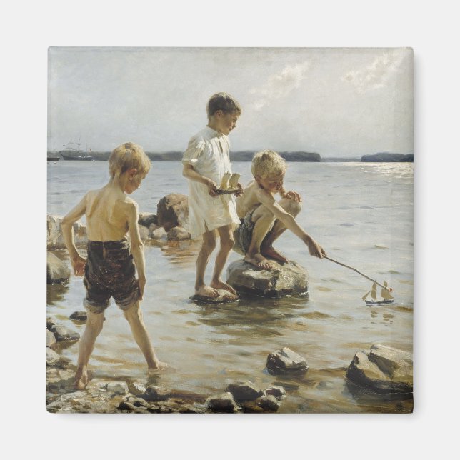 Jungs, die an der Küste spielen (von Albert Edelfe Magnet (Vorne)