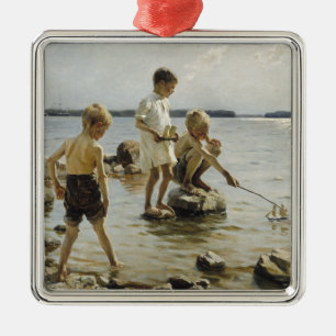 Jungs, die an der Küste spielen (von Albert Edelfe Ornament Aus Metall
