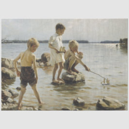 Jungs, die an der Küste spielen (von Albert Edelfe Seidenpapier