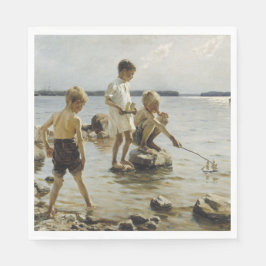 Jungs, die an der Küste spielen (von Albert Edelfe Serviette