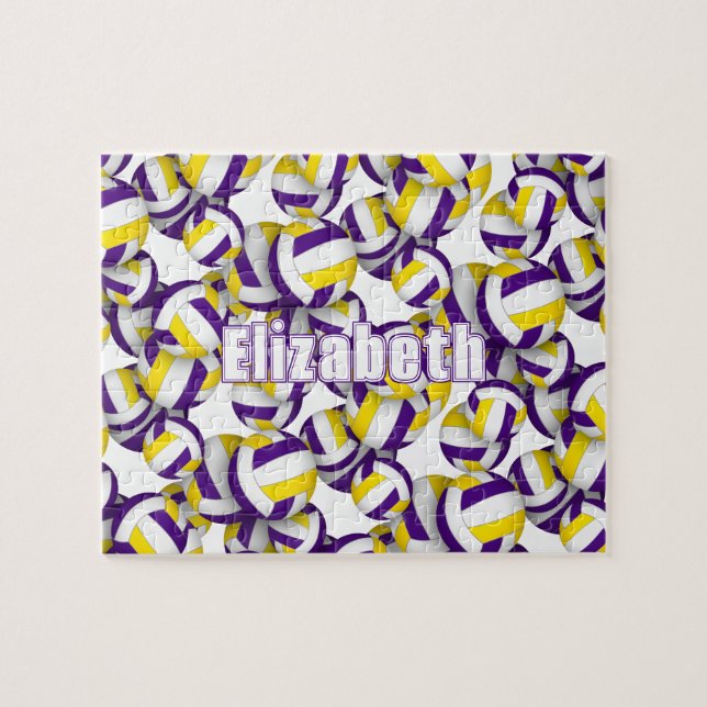 Jungs, die lila Goldvolleyballmannschaften spielen Puzzle (Horizontal)