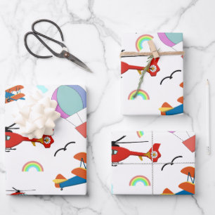 Jungs, die Muster auf Weiß fliegen Geschenkpapier Set