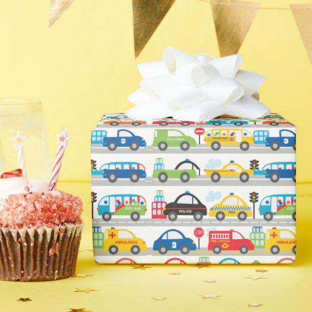 Jungs Dinge, die Fahrzeuge bewegen Name Alter Geschenkpapier (Geburtstagsparty)