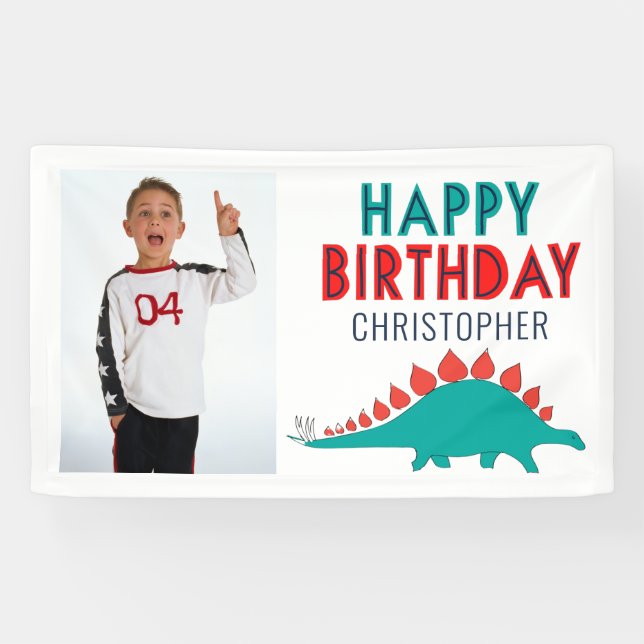 Jungs Dinosaur Happy Birthday Party Foto Banner (Horizontal)