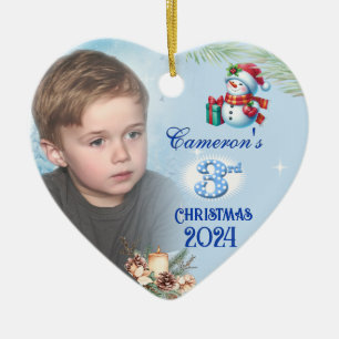 Jungs drittes Personalisiertes Foto Weihnachten He Keramik Ornament