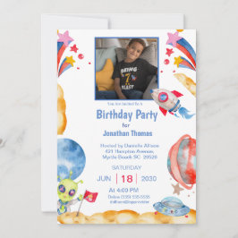 Jungs Foto Weltraumatronin Blue Red Einladung