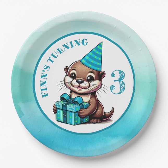 Jungs Geburtstagsparty Otter Themed Personalisiert Pappteller (Vorderseite)