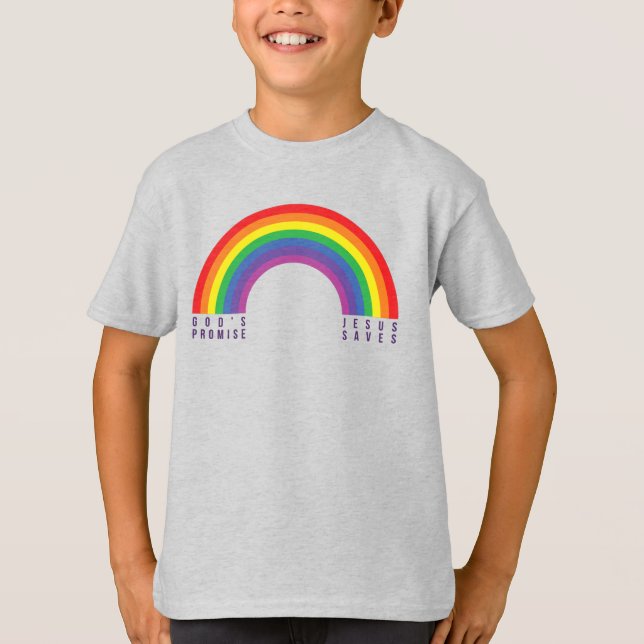 Jungs grauer T - Shirt Regenbogen Jesus Rette (Vorderseite)