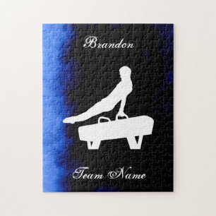 Jungs Gymnastik schwarz, blau, weiß mit Teamname Puzzle