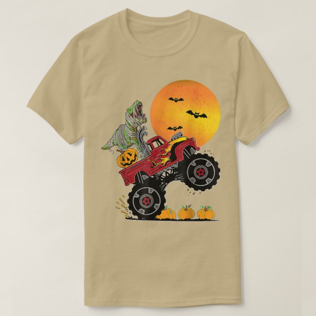 Jungs Halloween Monster Truck Crash Pumpkin Dinosa T-Shirt (Design vorne)