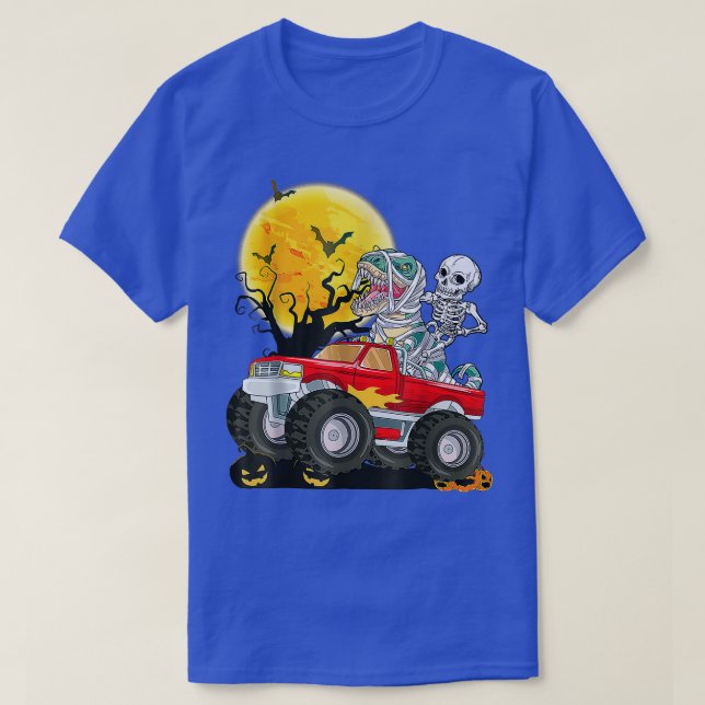 Jungs Halloween Monster Truck Crash Pumpkin Dinosa T-Shirt (Design vorne)