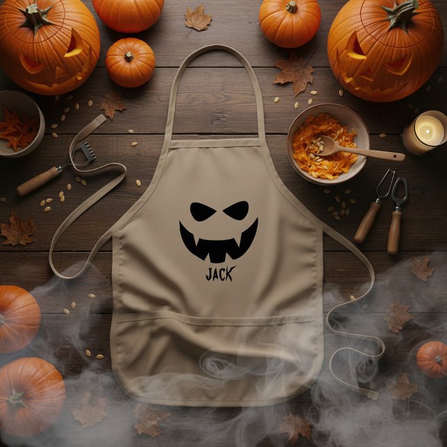 Jungs Halloween Spooky Pumpkin Face Schürze (Imagine your little pumpkin at the next pumpkin carving party with their own apron. Add your name!)