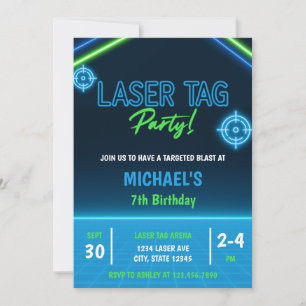 Jungs Laser Tag Neon Glow Geburtstag Einladung