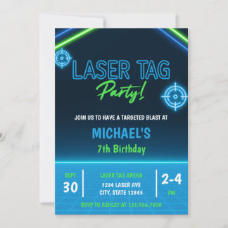 Jungs Laser Tag Neon Glow Geburtstag Einladung