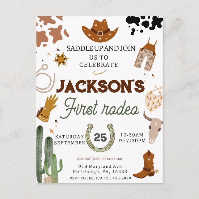Jungs mein erster Rodeo Cowboy 1. Geburtstag Postkarte (Vorderseite)