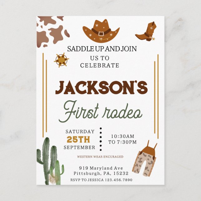 Jungs mein erster Rodeo Cowboy 1. Geburtstag Postkarte (Vorderseite)