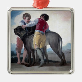 Jungs mit einem Mastiff Hund (von Francisco Goya) Ornament Aus Metall