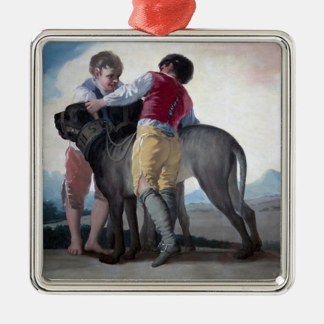 Jungs mit einem Mastiff Hund (von Francisco Goya) Ornament Aus Metall (Vorne)