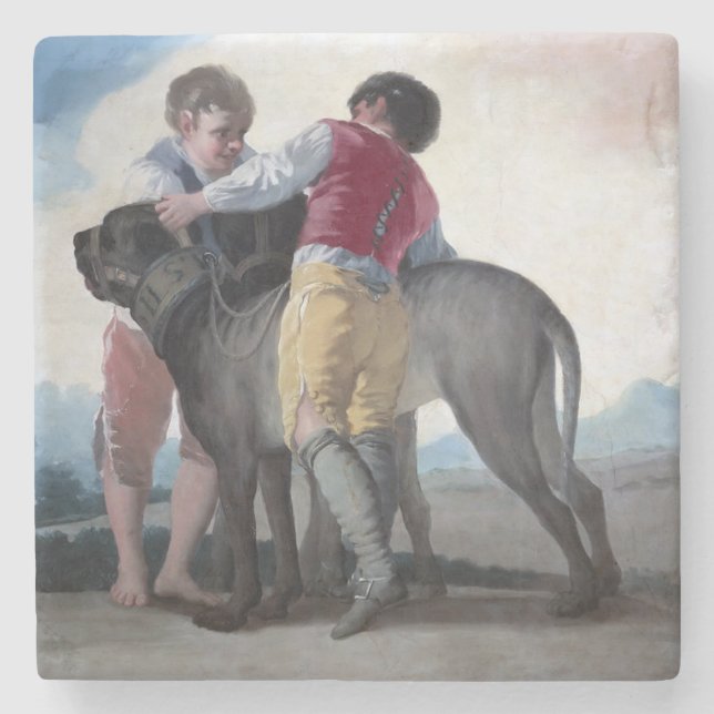 Jungs mit einem Mastiff Hund (von Francisco Goya) Steinuntersetzer (Vorderseite)