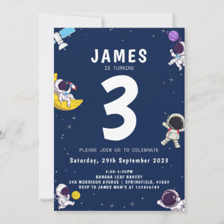 Jungs Moderner Astronautenschiff Kindergeburtstag Einladung