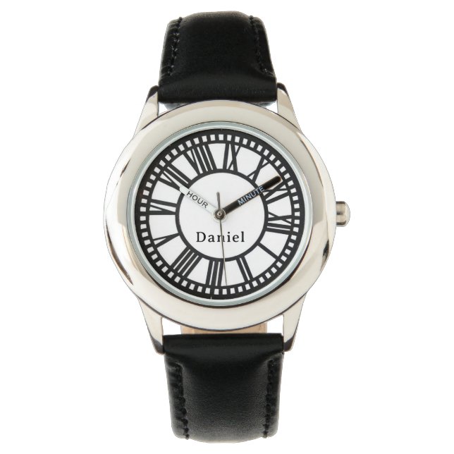 Jungs Namen schwarze Personalisierte Kinder hinzuf Armbanduhr (Vorderseite)