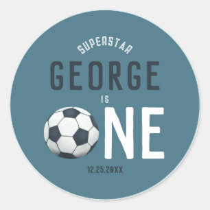 Jungs Niedlich Blue Soccer Danke, Kinder 1. Geburt Runder Aufkleber