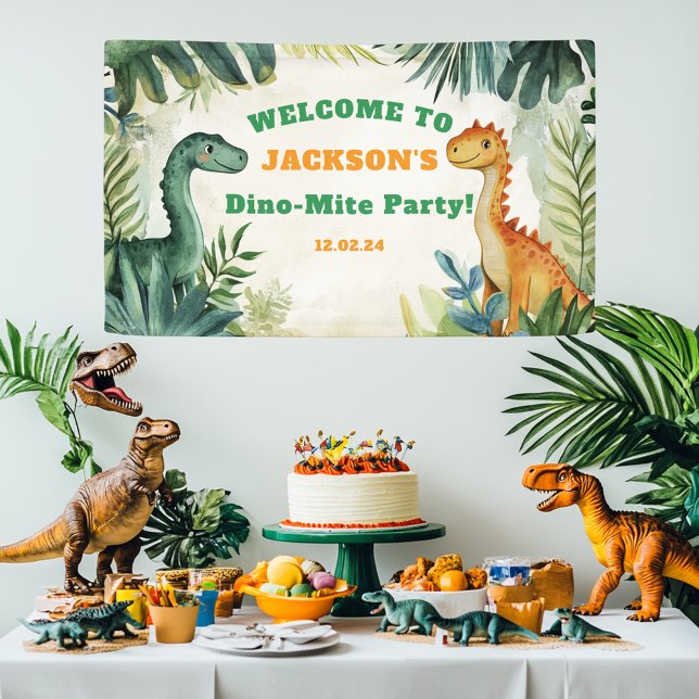 Jungs Niedlich Dinosaurier Geburtstagsparty Begrüß Banner (Von Creator hochgeladen)