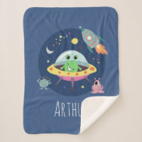 Jungs Niedlich Space Alien Cartoon Rocket & Name K